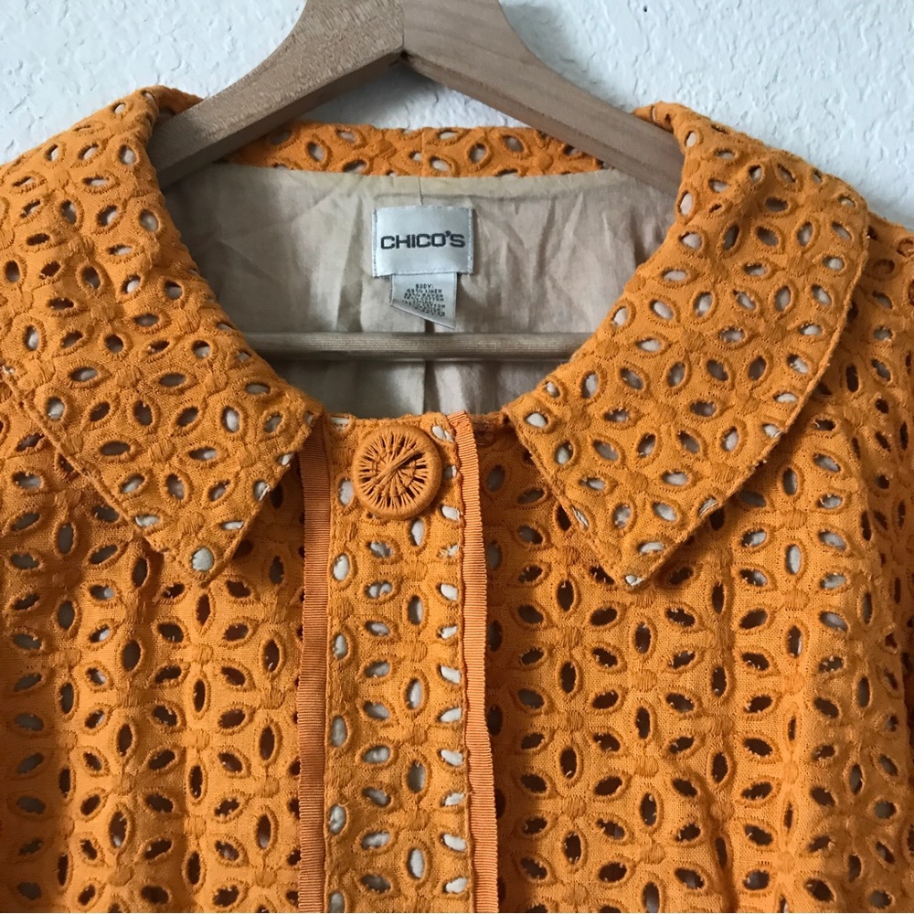 Chico’s Orange Eyelet embroidered Jacket blazer size M - Picture 5 of 15